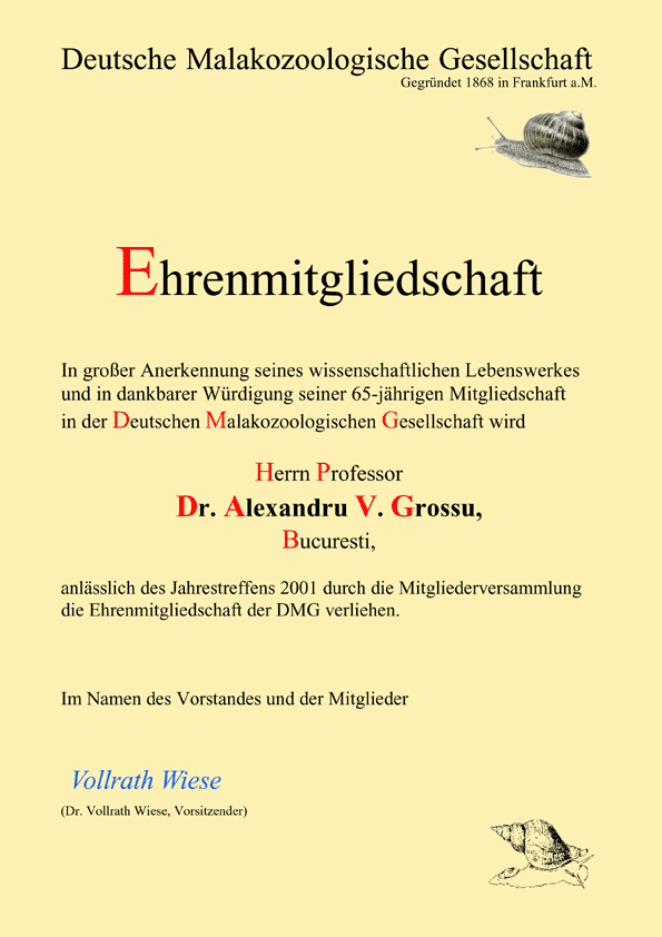 Ehrenmitgliedschaft Alexandru V. Grossu